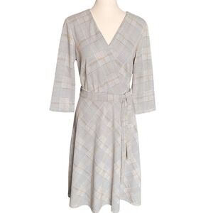 Shelby & Palmer Womens‎ 16 Glen Plaid Faux Wrap Dress 3/4 Sleeve A-Line Belted